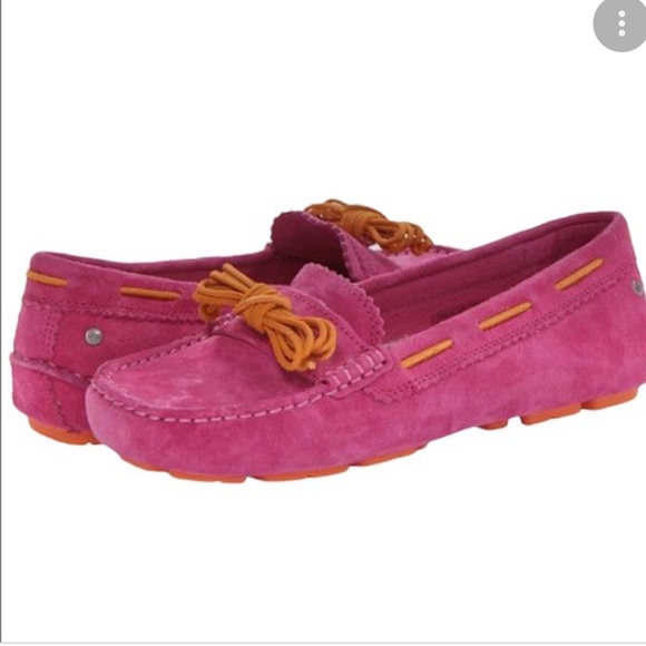 UGG Shoes - UGG MEENA MOCCASIN SLIPPERS PRINCESS PINK & ORANGE SHEARLING-LINED SUEDE, US10